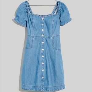Madewell Denim Puff-Sleeve Mini Dress in Dawnshire Wash